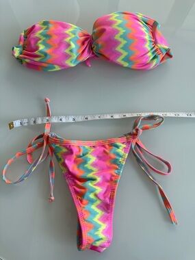 Neon Chevron Bandeau Tie-Side Bikini - Pink Multi